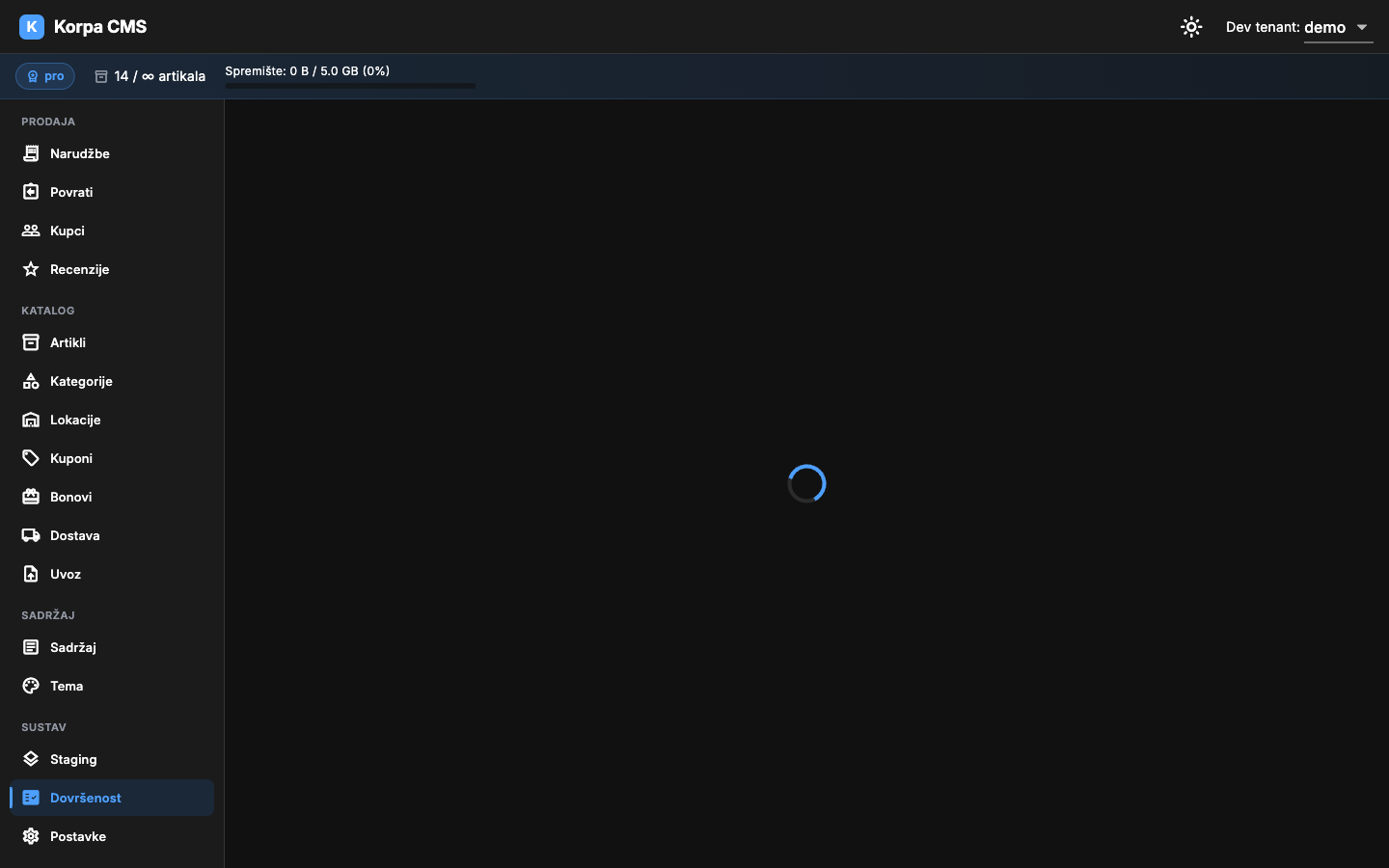 Pregled dovršenosti shopa u WebShopHR CMS-u