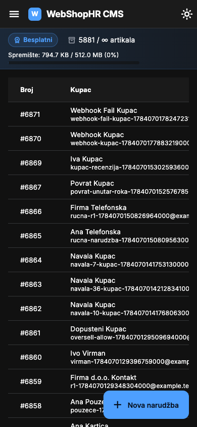 Popis narudžbi na mobitelu