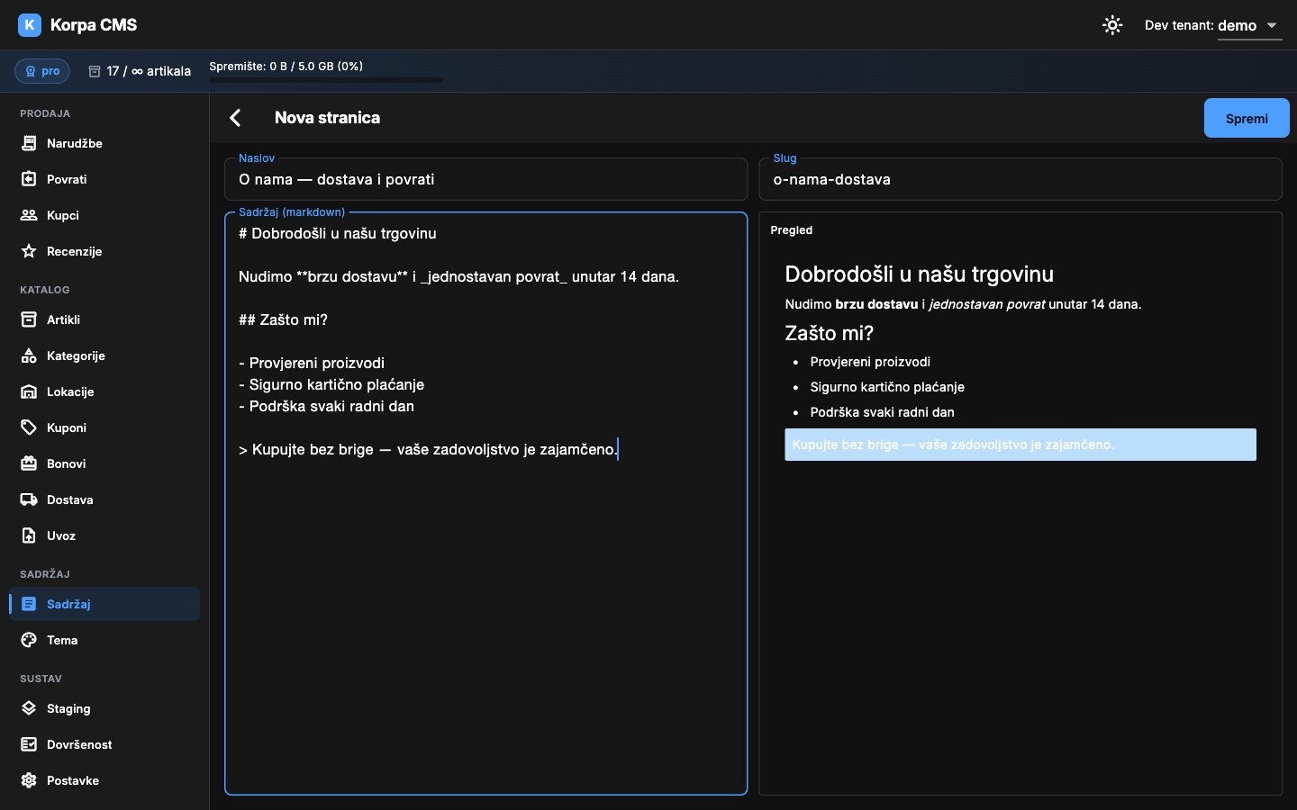 Markdown editor s pregledom uživo