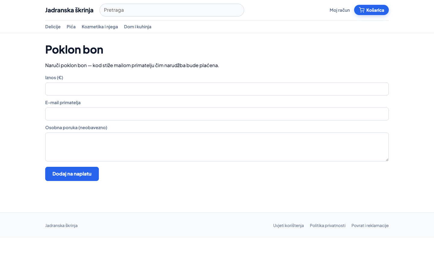 Stranica za kupnju poklon bona u web dućanu