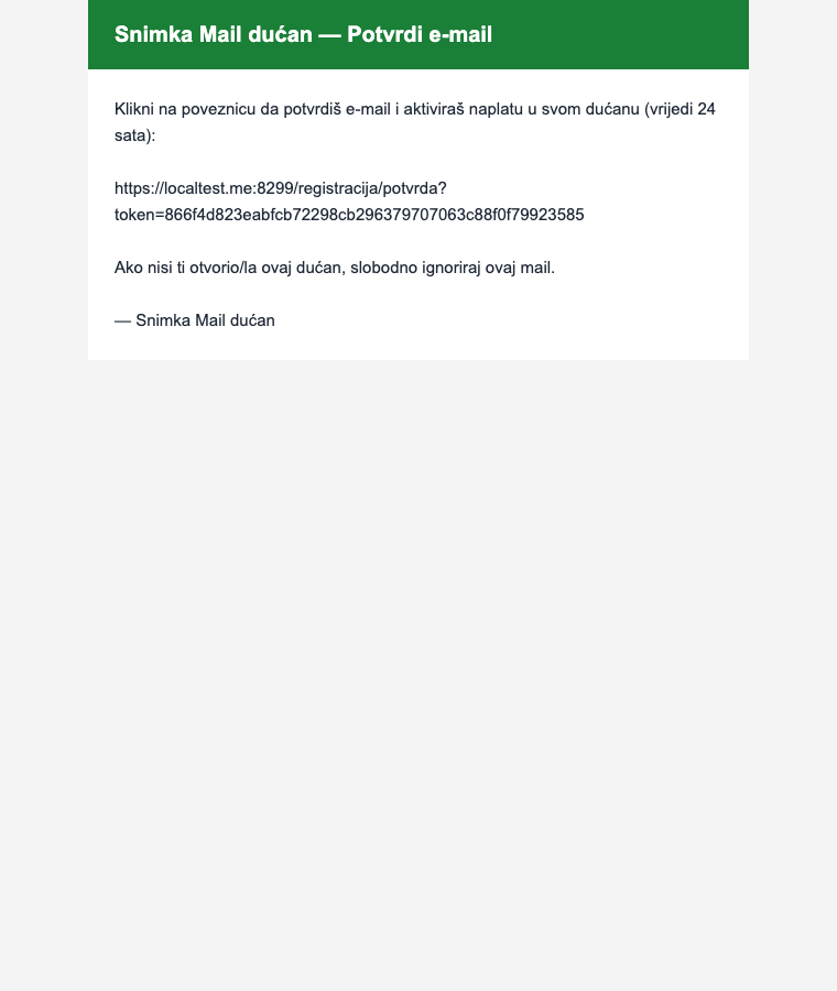 E-mail s poveznicom za potvrdu registracije