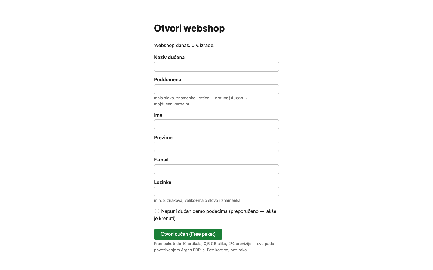 Registracija trgovine na WebShopHR-u